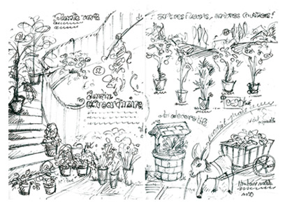 Dessin mise en page produits jardin